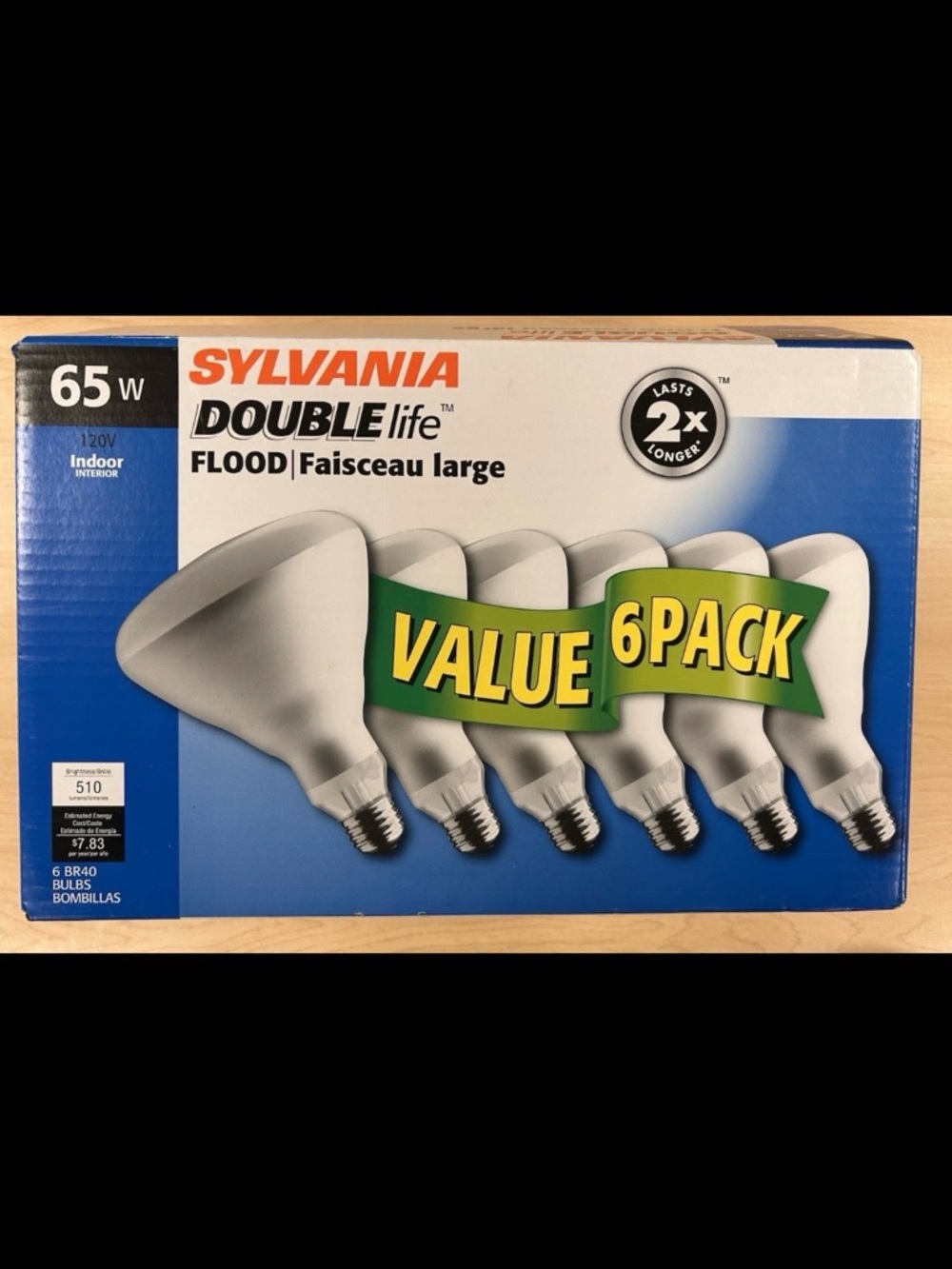 SYLVANIA Double Life 65W BR40 Flood Indoor Light Bulbs Warm White 6 Pack